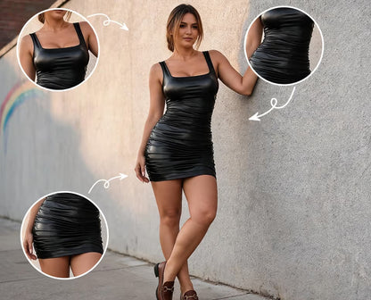 Women's Pleated U Neck Fitted Dress