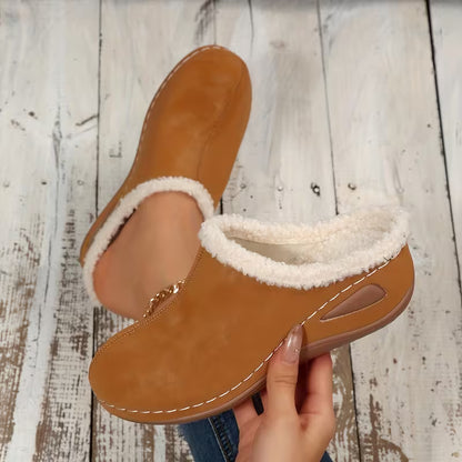 Women's Plush Trim Wedge Slippers