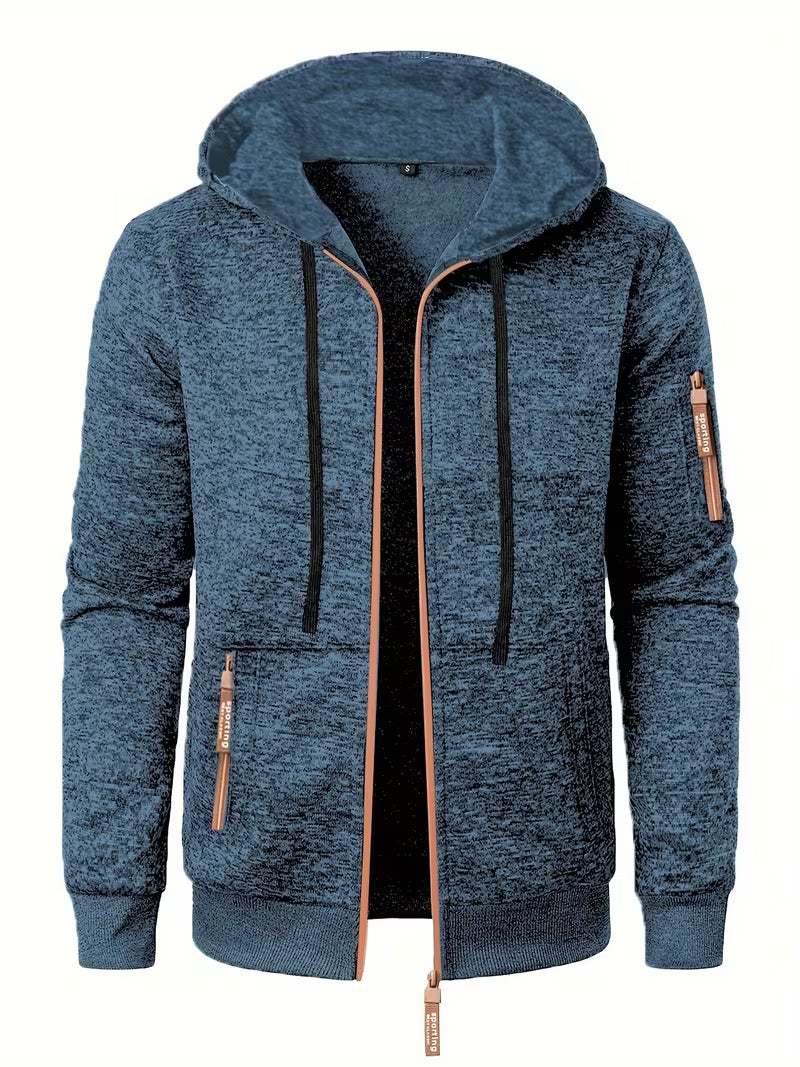 Men's Textured Zip-Up Hooded Jacket