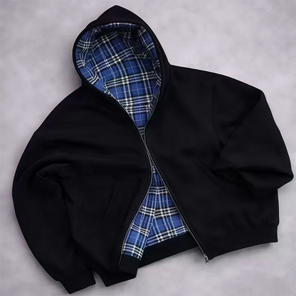 Reversible Plaid Hooded Jacket