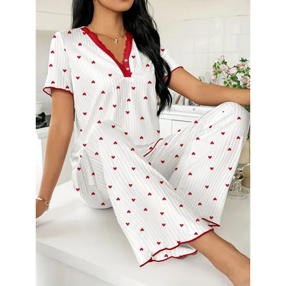 Women's Delicate Butterfly Print Ribbed Pyjama Set