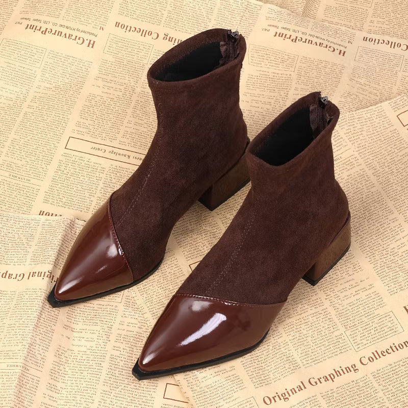 Women's Pointed Toe Chunky Heel Ankle Boots