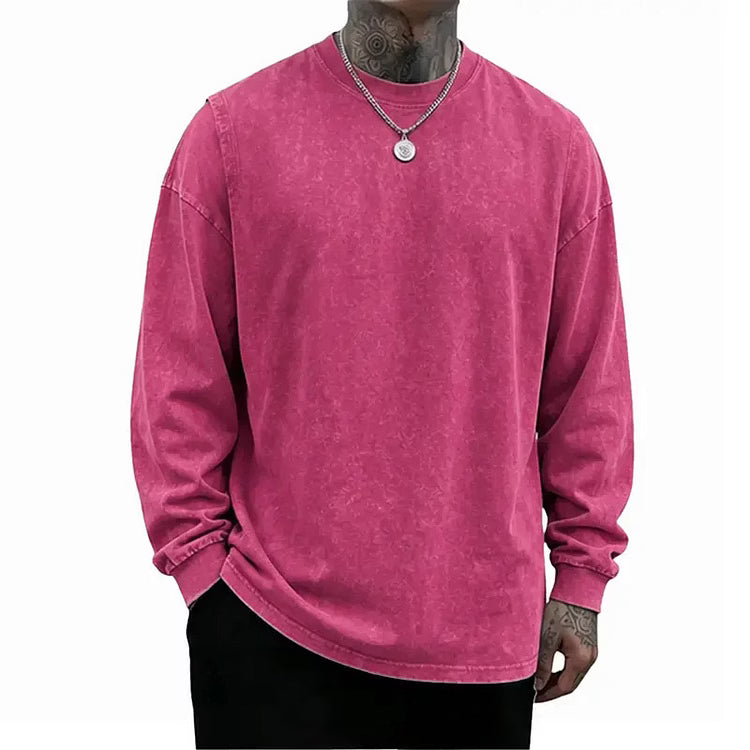 Men's Vintage Washed Oversized Long-Sleeve T-Shirt