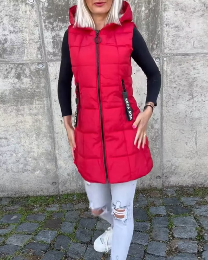 Women's Longline Quilted Hooded Gilet