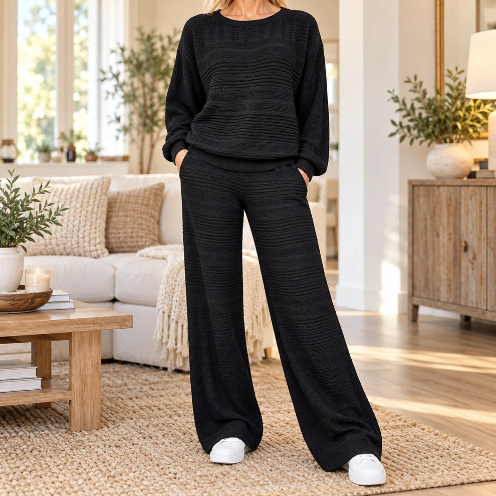 Women's Textured Knit Two-Piece Trouser Set