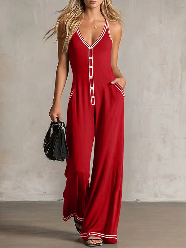 Women's Contrast Strap Wide Leg Jumpsuit