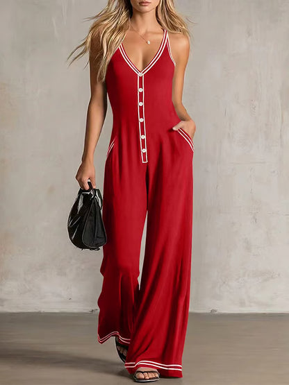 Women's Contrast Strap Wide Leg Jumpsuit