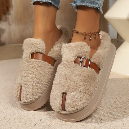 Women's Buckle Strap Plush Slippers