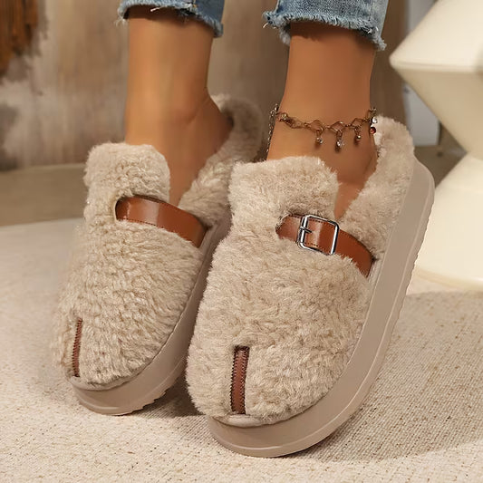 Women's Buckle Strap Plush Slippers