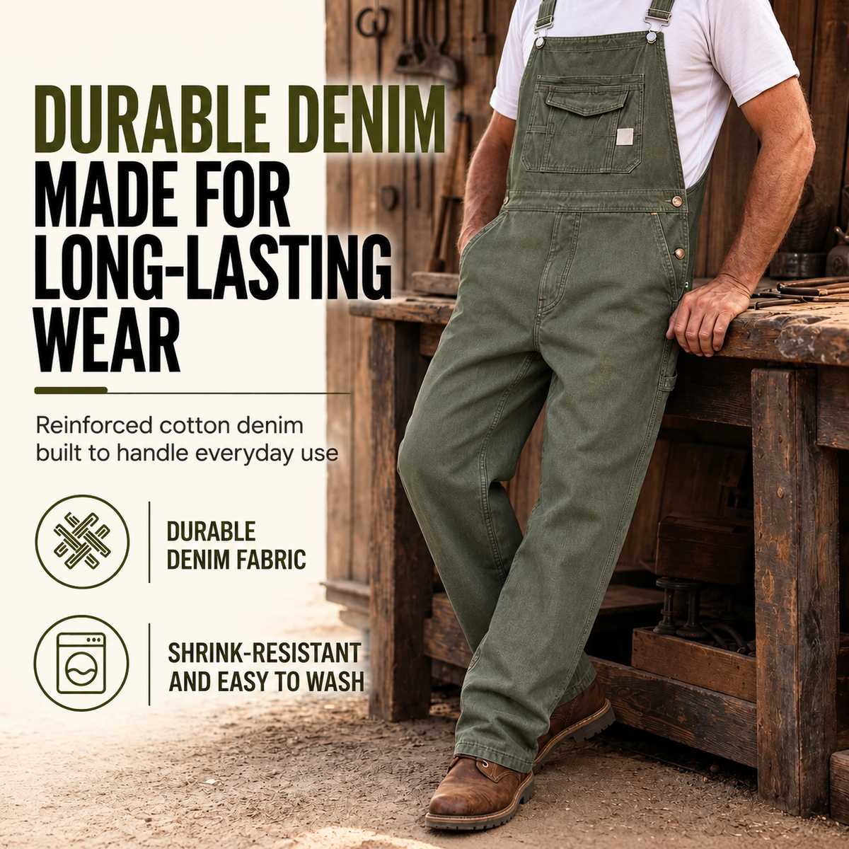 Men's Heavy-Duty Multi-Pocket Denim Work Trousers