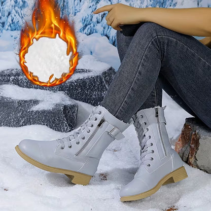 Women's Buckle Detail Lace-Up Mid-Calf Boots