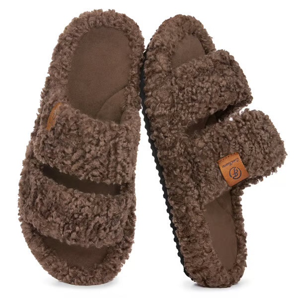 Women's Fuzzy Open-Toe Slippers