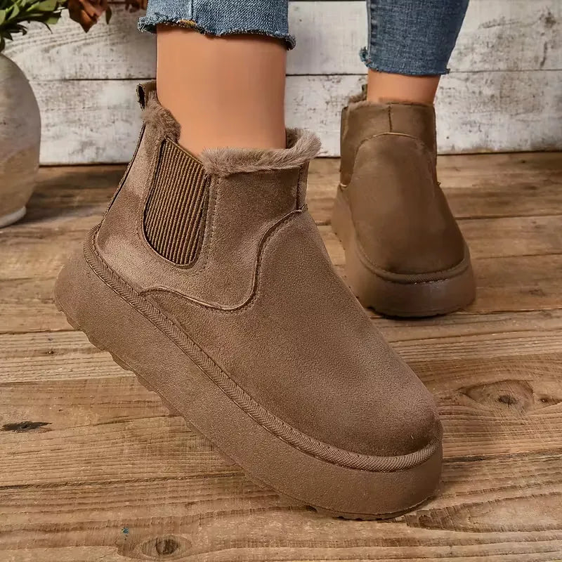 Women's Fuzzy Collar Slip-On Ankle Boots