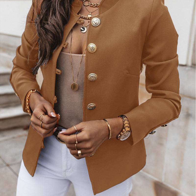 Women's Fitted Gold Button Blazer