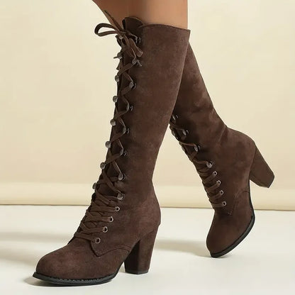 Women's Lace-Up Chunky Knee High Boots