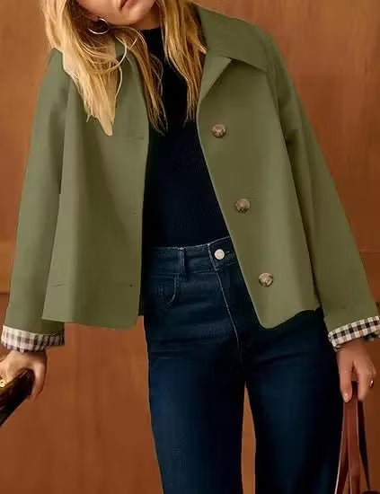 Women's Checked-Lining Short Trench Jacket