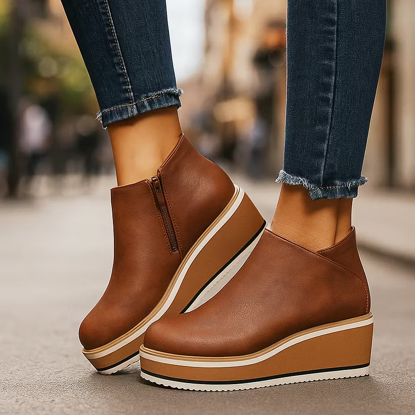 Women's Embossed Wedge Zip-Up Shoes