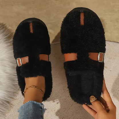 Women's Buckle Strap Plush Slippers