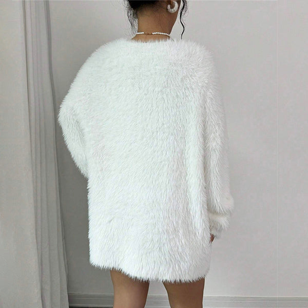 Women's Fluffy V-Neck Mini Jumper Dress