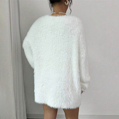 Women's Fluffy V-Neck Mini Jumper Dress