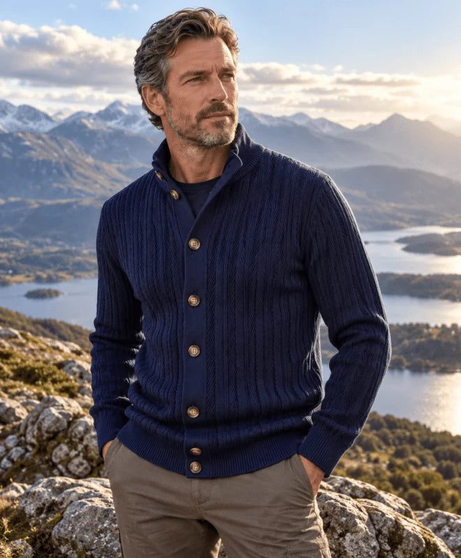 Men's Cable Knit Button-Up Jumper