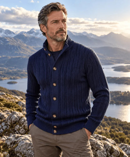 Men's Cable Knit Button-Up Jumper