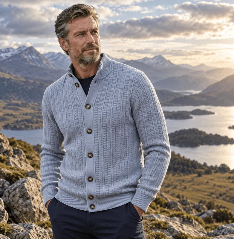 Men's Cable Knit Button-Up Jumper
