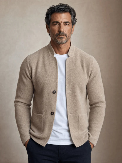 Men's Textured Knit Mandarin Collar Blazer