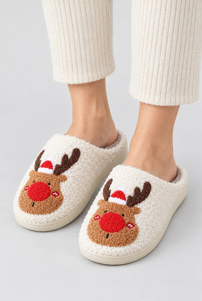 Cosy Reindeer Plush Slippers