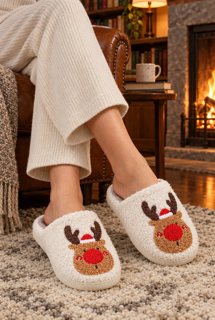 Cosy Reindeer Plush Slippers