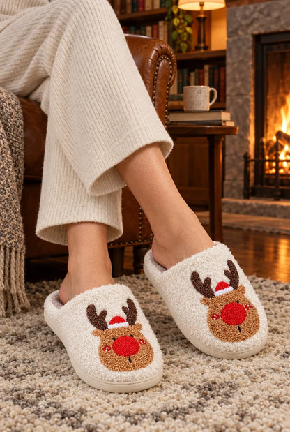 Cosy Reindeer Plush Slippers