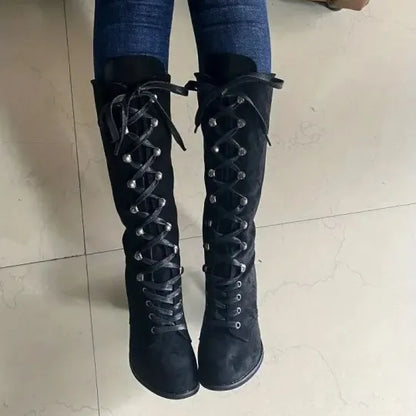 Women's Lace-Up Chunky Knee High Boots