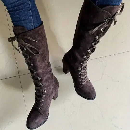 Women's Lace-Up Chunky Knee High Boots