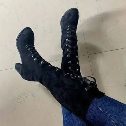 Women's Lace-Up Chunky Knee High Boots