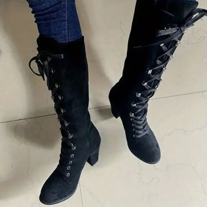 Women's Lace-Up Chunky Knee High Boots