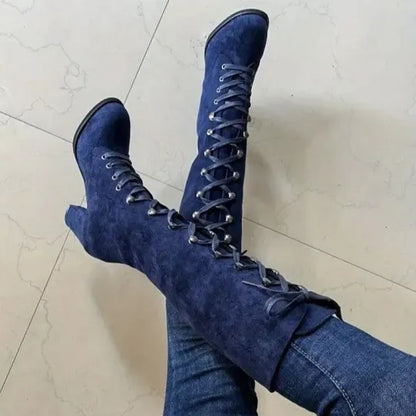 Women's Lace-Up Chunky Knee High Boots