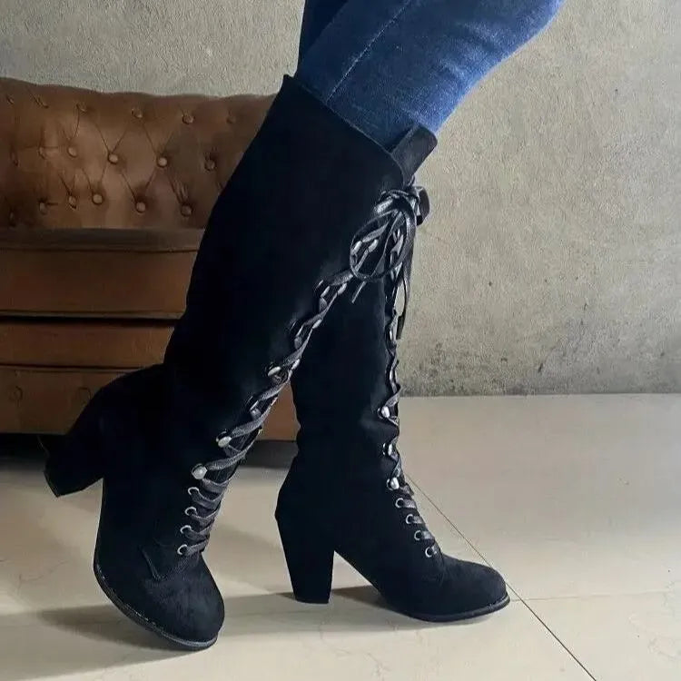 Women's Lace-Up Chunky Knee High Boots