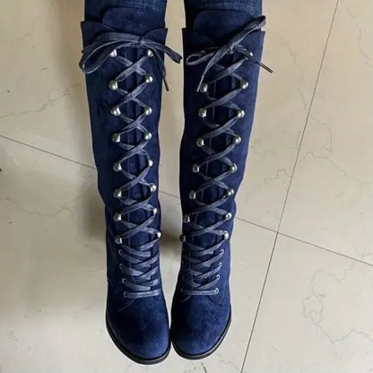 Women's Lace-Up Chunky Knee High Boots