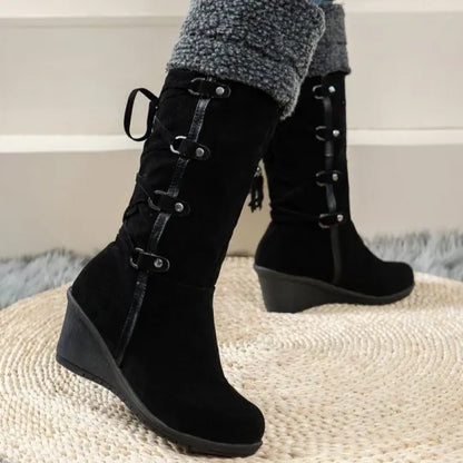Women's Faux Fur Trim Wedge Winter Boots