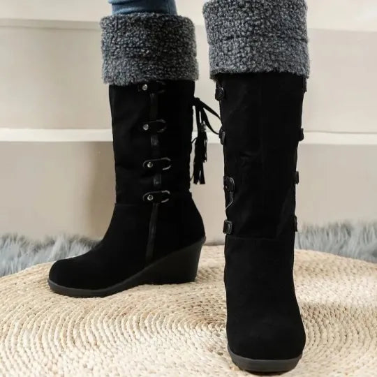 Women's Faux Fur Trim Wedge Winter Boots