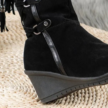 Women's Faux Fur Trim Wedge Winter Boots
