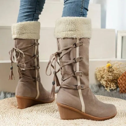 Women's Faux Fur Trim Wedge Winter Boots