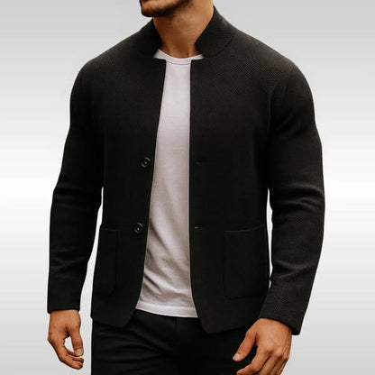 Men's Textured Knit Mandarin Collar Blazer