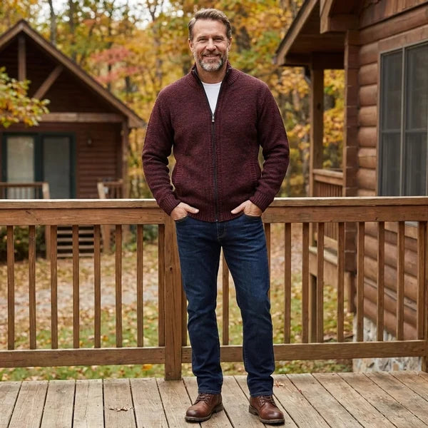 Men's Textured Knit Full-Zip Cardigan