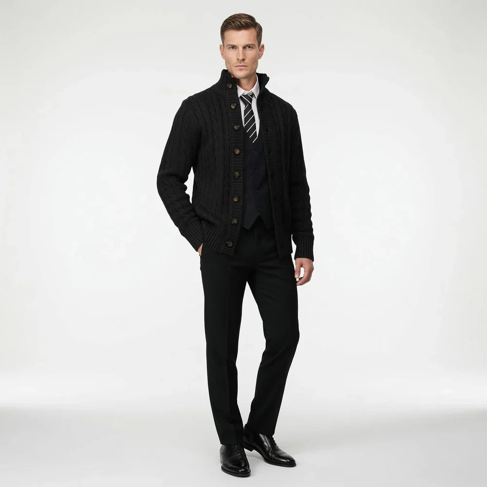 Men's Stand Collar Button Knit Cardigan