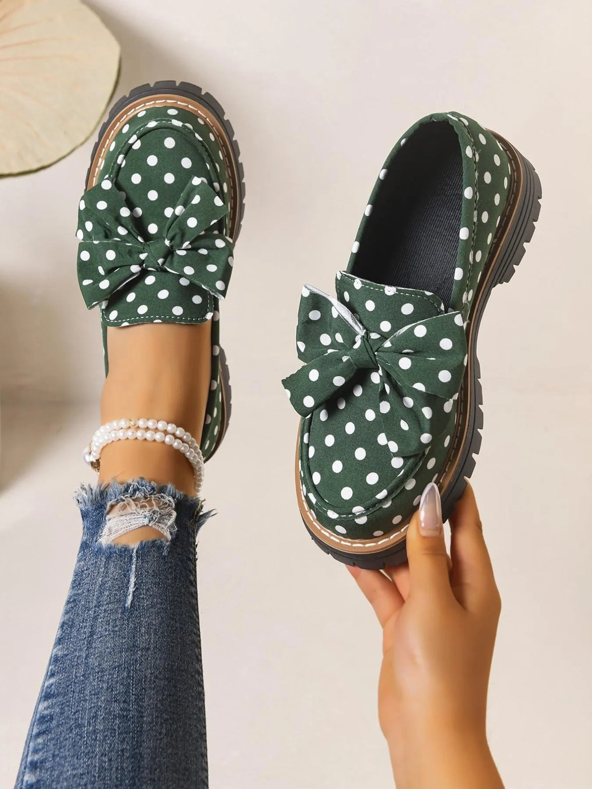 Women's Polka Dot Bow Platform Loafers