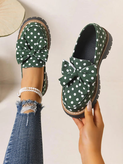 Women's Polka Dot Bow Platform Loafers