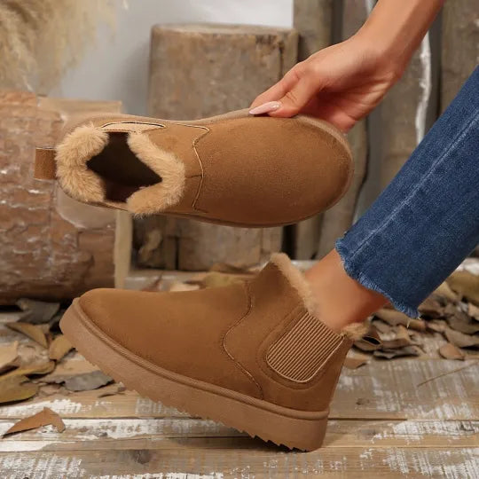 Women's Fuzzy Collar Slip-On Ankle Boots