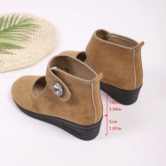 Women's Rhinestone Buckle Wedge Ankle Boots