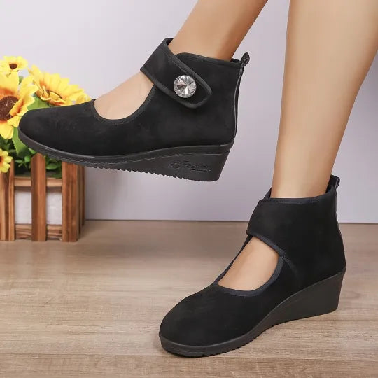 Women's Rhinestone Buckle Wedge Ankle Boots